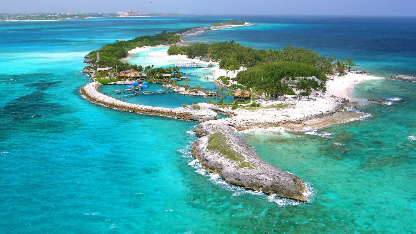 The trees and white sands of an island surrounded by the sea in a section about the tax incentives offered in the Bahamas.