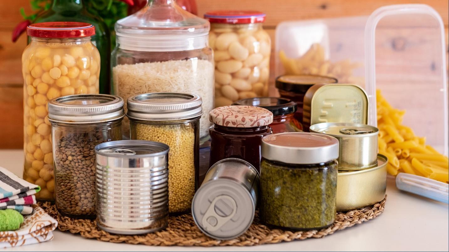 A collection of canned foods in a section about stocking up on groceries before the beginning of hurricane season in Puerto Rico.

