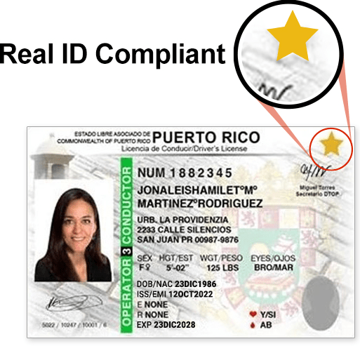 A Puerto Rico Real ID-compliant driver’s license in a section that describes the license and why getting one will be necessary.