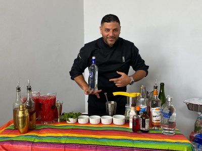 Mike and his drink-balancing skills