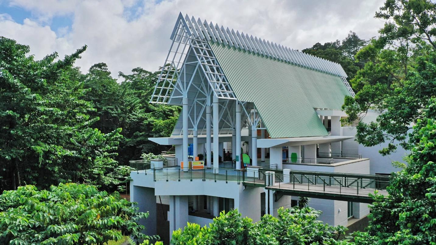 El Portal Visitor Center surrounded by trees in a section describing the highlights of El Yunque National Forest.