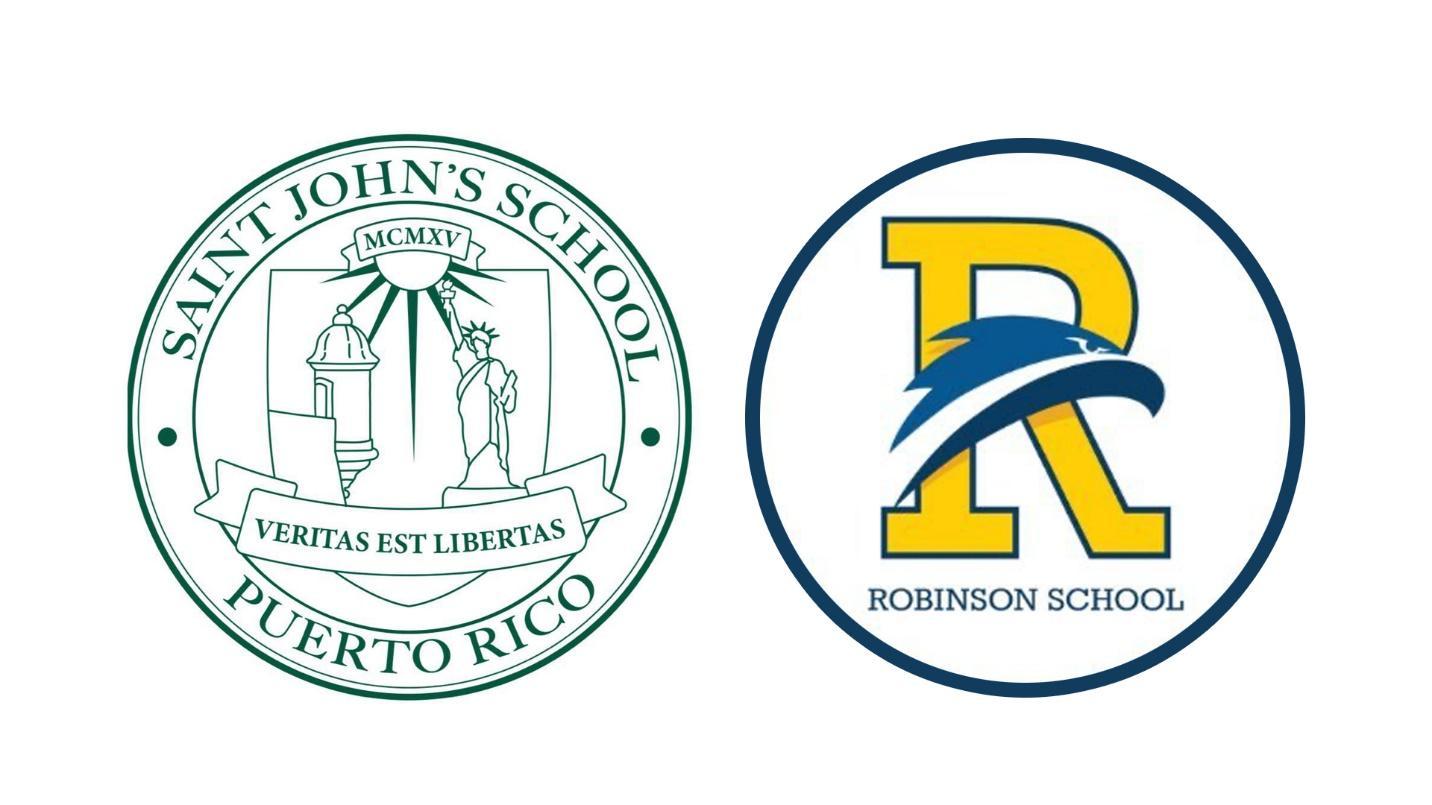 The logos for St. John’s School and Robinson School in a section describing private schools in the neighborhood. 