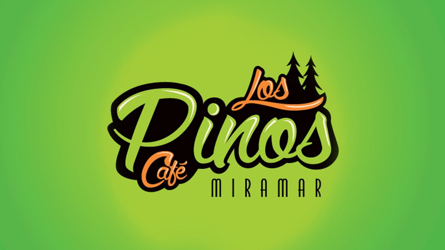The green and orange logo for the restaurant Los Pinos Café Miramar in a section about dining in and near the neighborhood. 